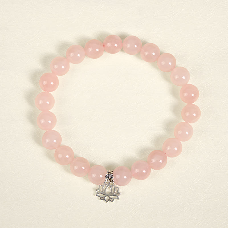 Nimara Ritual 925 Sterling Silver Lotus Design Natural Pink Crystal Soothing Bracelet