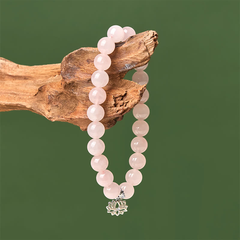 Nimara Ritual 925 Sterling Silver Lotus Design Natural Pink Crystal Soothing Bracelet