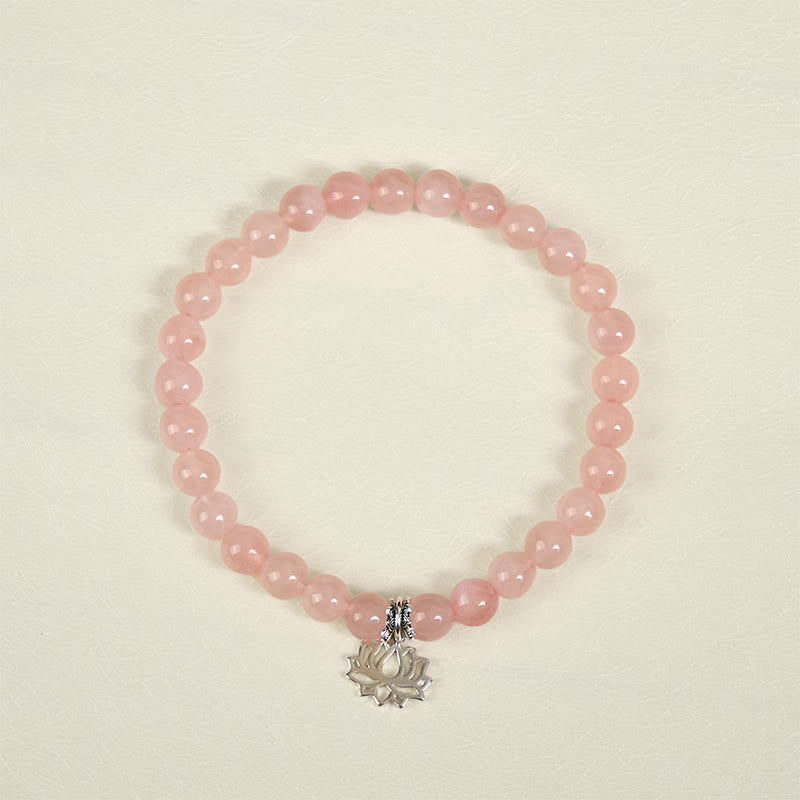 Nimara Ritual 925 Sterling Silver Lotus Design Natural Pink Crystal Soothing Bracelet