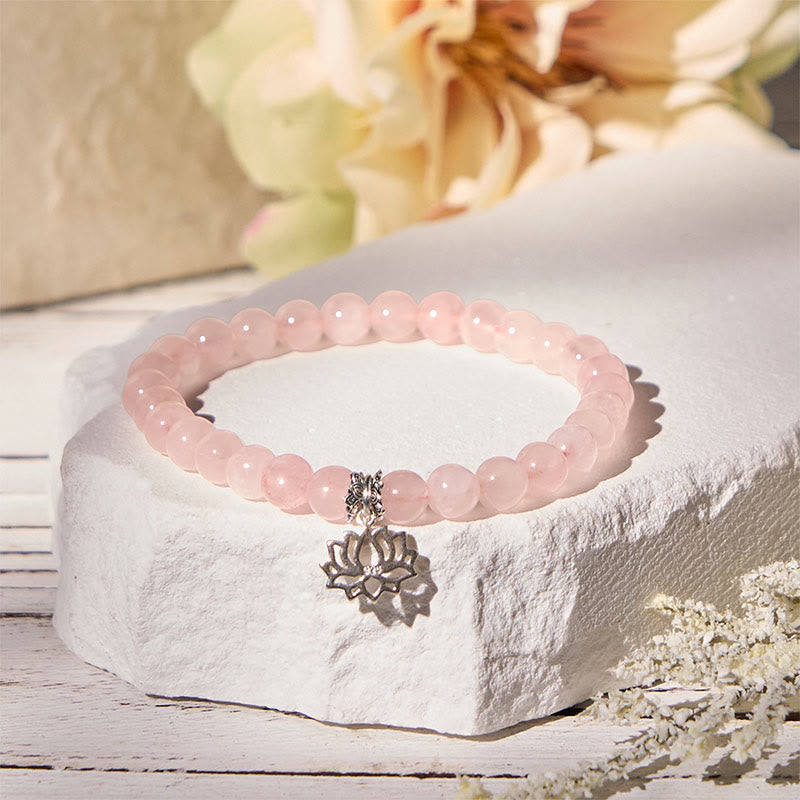 Nimara Ritual 925 Sterling Silver Lotus Design Natural Pink Crystal Soothing Bracelet
