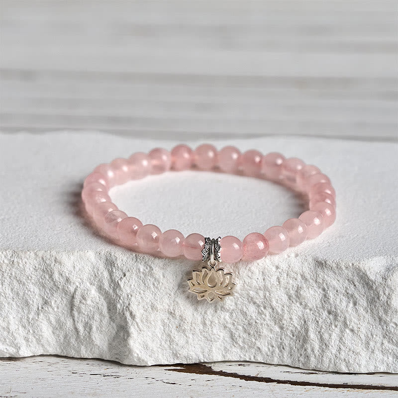 Nimara Ritual 925 Sterling Silver Lotus Design Natural Pink Crystal Soothing Bracelet