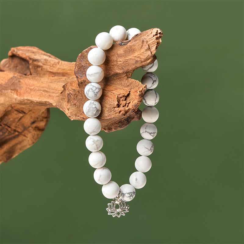 Nimara Ritual 925 Sterling Silver Lotus Design Natural White Turquoise Wealth Bracelet