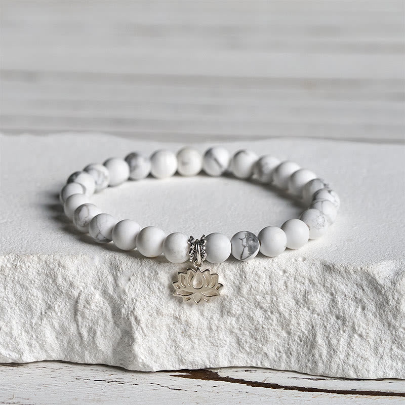 Nimara Ritual 925 Sterling Silver Lotus Design Natural White Turquoise Wealth Bracelet