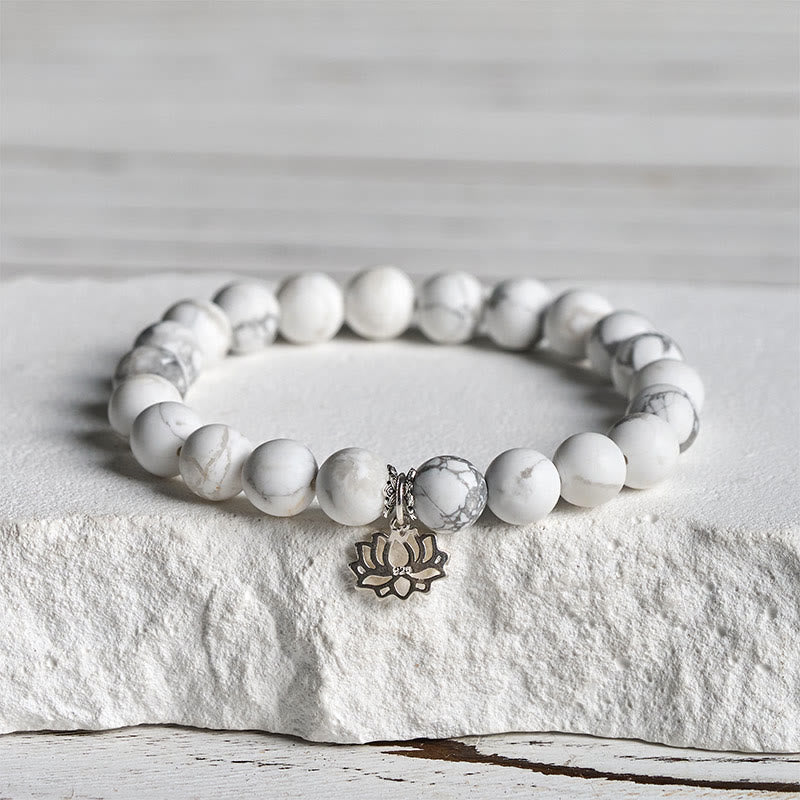 Nimara Ritual 925 Sterling Silver Lotus Design Natural White Turquoise Wealth Bracelet