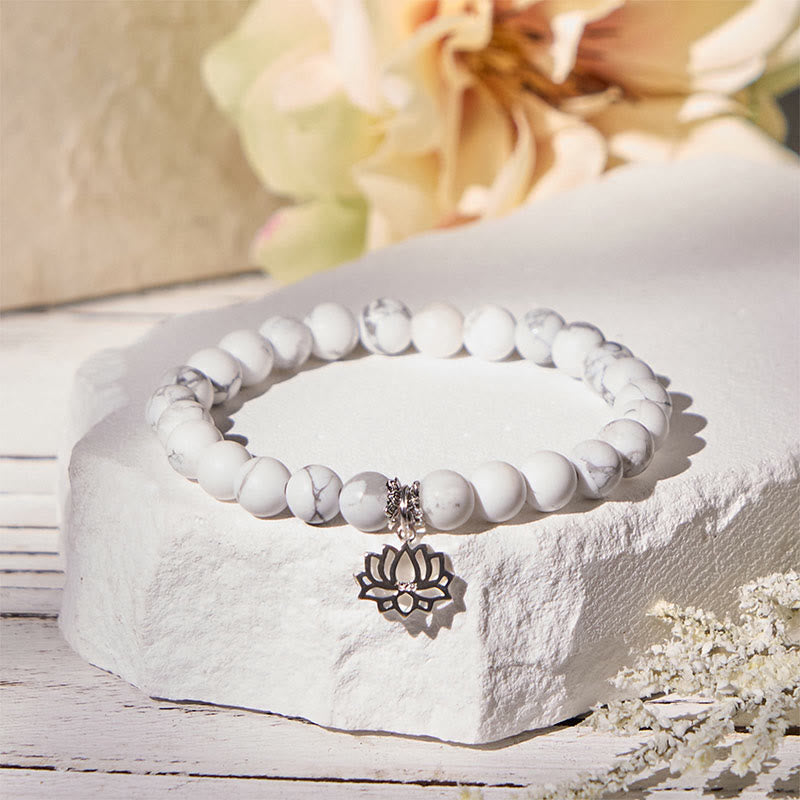 Nimara Ritual 925 Sterling Silver Lotus Design Natural White Turquoise Wealth Bracelet