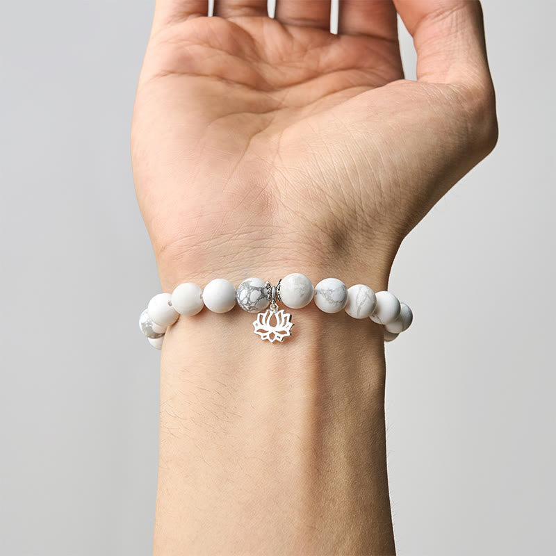 Nimara Ritual 925 Sterling Silver Lotus Design Natural White Turquoise Wealth Bracelet