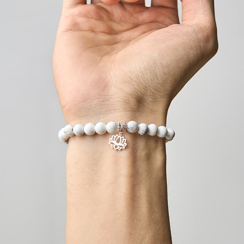 Nimara Ritual 925 Sterling Silver Lotus Design Natural White Turquoise Wealth Bracelet