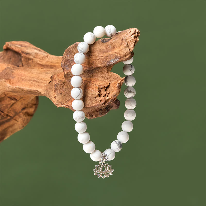 Nimara Ritual 925 Sterling Silver Lotus Design Natural White Turquoise Wealth Bracelet