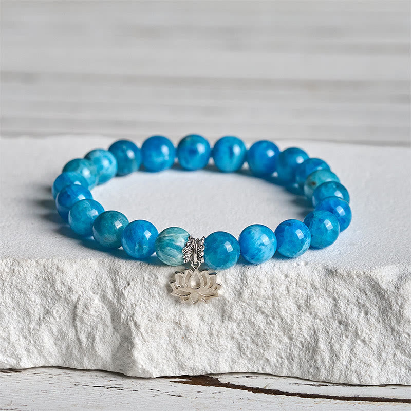 Nimara Ritual 925 Sterling Silver Lotus Natural Apatite Creativity Bracelet