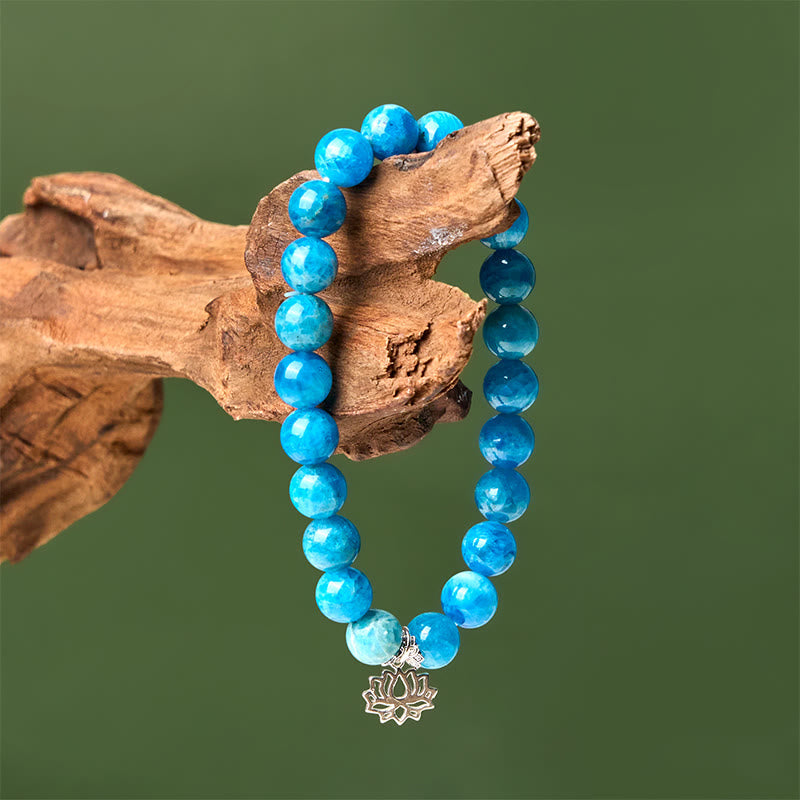 Nimara Ritual 925 Sterling Silver Lotus Natural Apatite Creativity Bracelet
