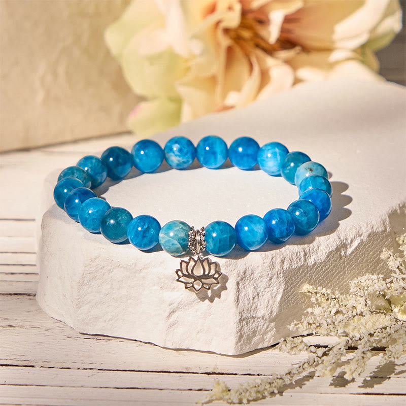 Nimara Ritual 925 Sterling Silver Lotus Natural Apatite Creativity Bracelet