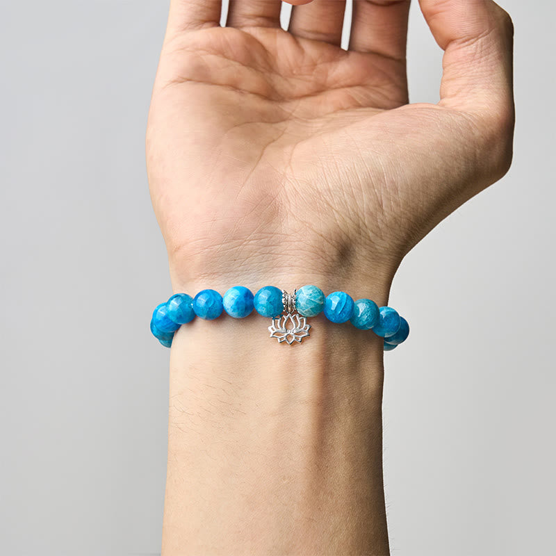 Nimara Ritual 925 Sterling Silver Lotus Natural Apatite Creativity Bracelet