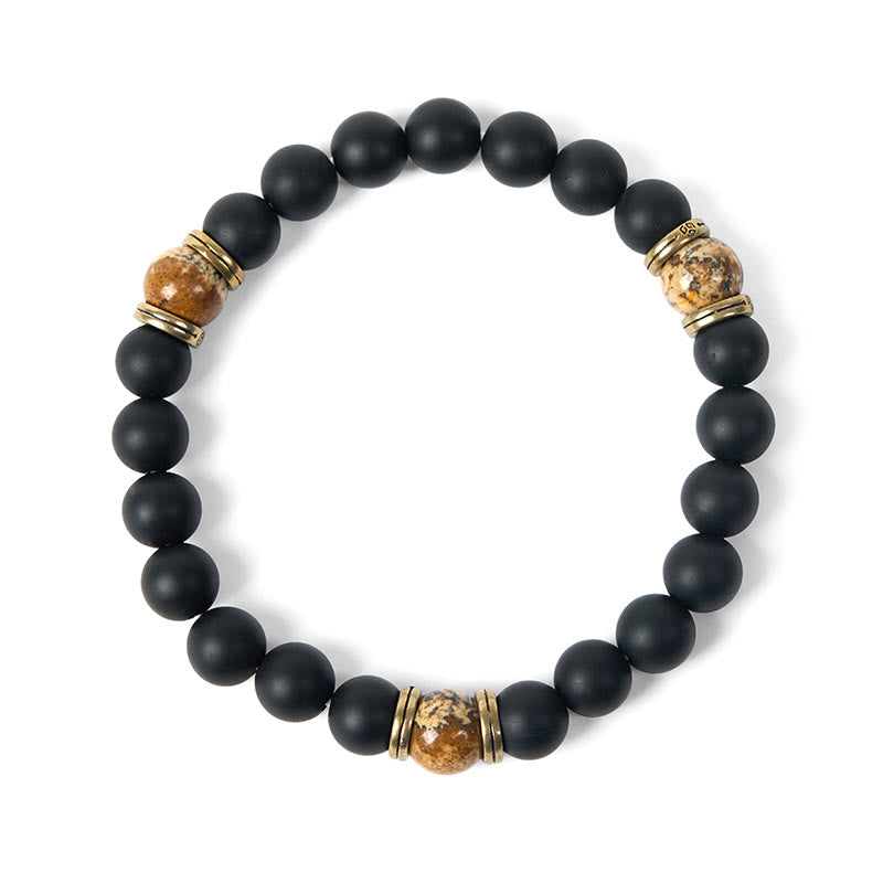 Nimara Ritual Natural Frosted Black Onyx Picture Jasper Fortune Bracelet