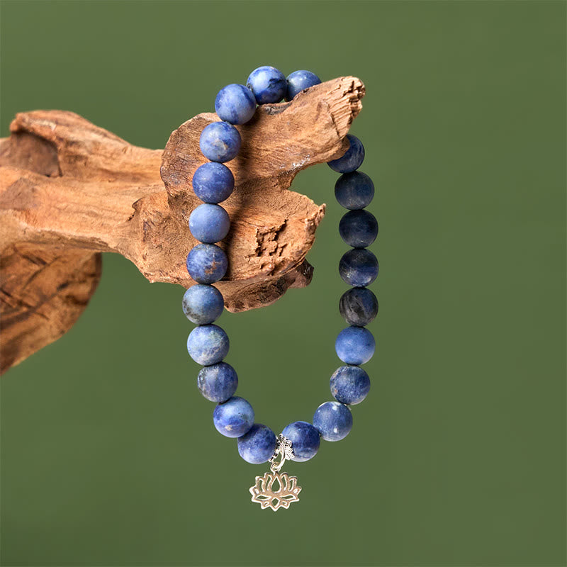 Nimara Ritual 925 Sterling Silver Lotus Design Natural Sodalite Positive Beads Harmony Bracelet