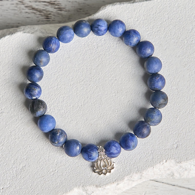 Nimara Ritual 925 Sterling Silver Lotus Design Natural Sodalite Positive Beads Harmony Bracelet