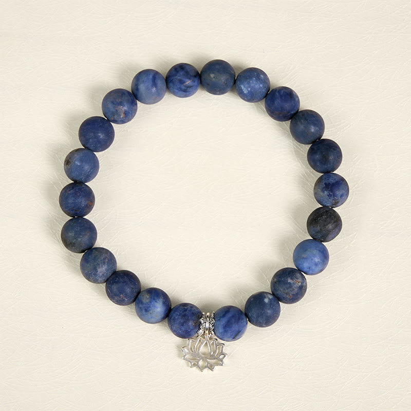 Nimara Ritual 925 Sterling Silver Lotus Design Natural Sodalite Positive Beads Harmony Bracelet