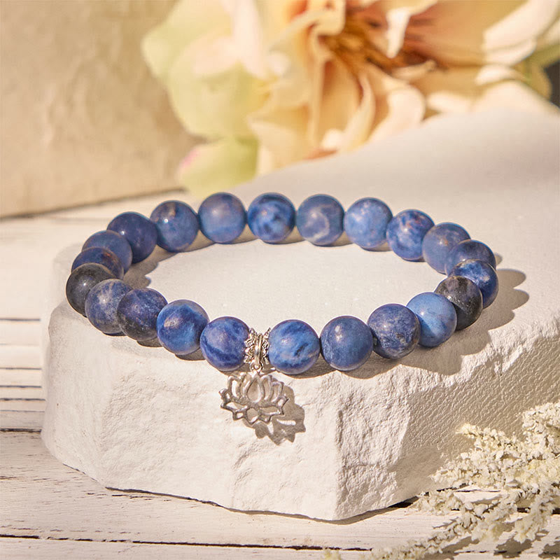 Nimara Ritual 925 Sterling Silver Lotus Design Natural Sodalite Positive Beads Harmony Bracelet