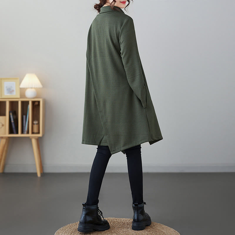 Nimara Ritual Winter Irregular Hem Design Mock Neck Long Sleeve Midi Dress With Pockets