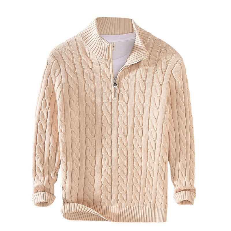 Nimara Ritual Winter Textured High Neck Zipper Design Men's Long Sleeve Cotton Sweater