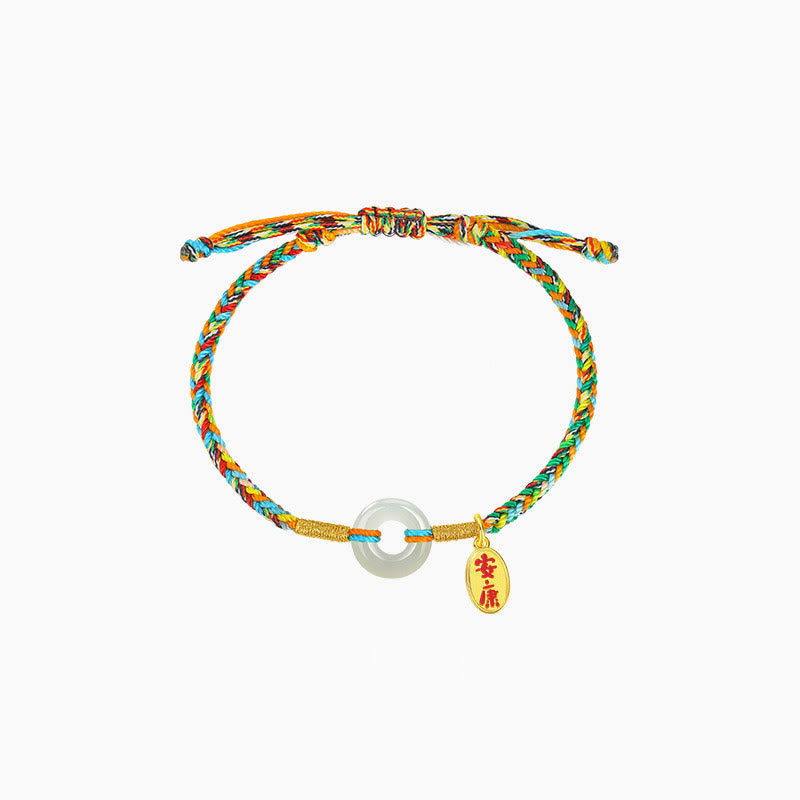 Nimara Ritual Handmade Peace Buckle Jade Prosperity 925 Sterling Silver Colorful Rope Bracelet