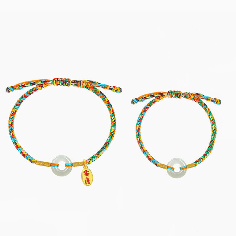 Nimara Ritual Handmade Peace Buckle Jade Prosperity 925 Sterling Silver Colorful Rope Bracelet