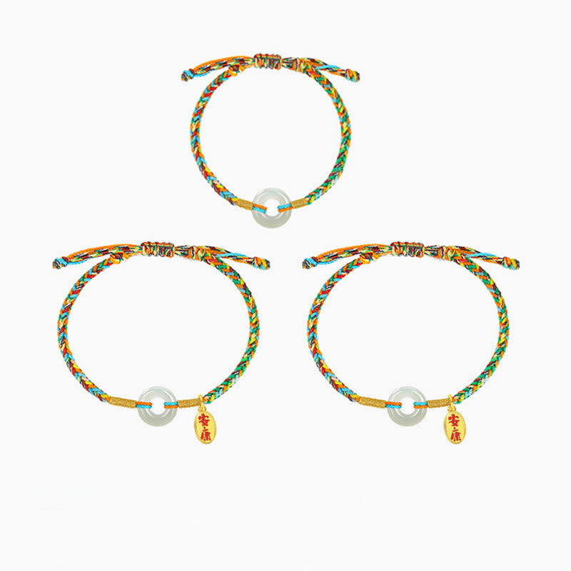Nimara Ritual Handmade Peace Buckle Jade Prosperity 925 Sterling Silver Colorful Rope Bracelet