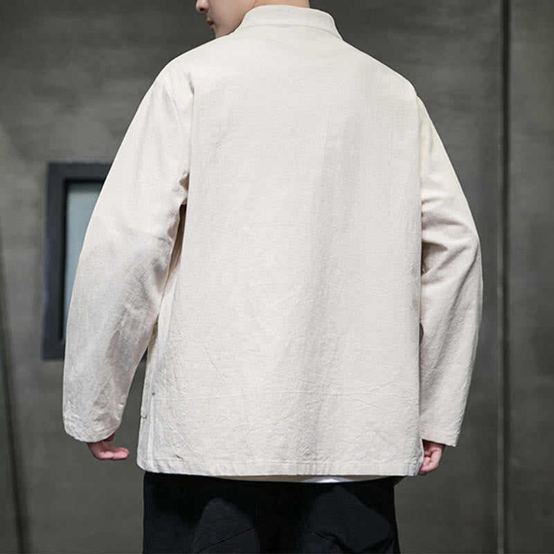 Nimara Ritual Solid Color Frog-button Tang Suit Cotton Linen Men's Jacket Shirt With Pockets