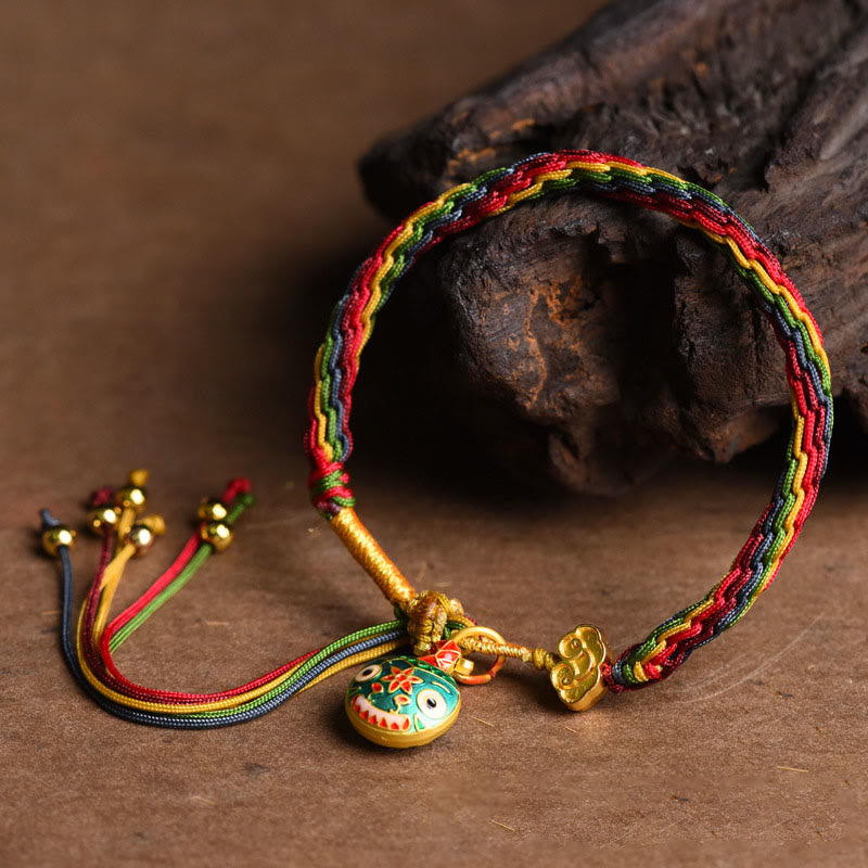 Nimara Ritual Tibet Gold Swallowing Beast Family Luck Knot Braid Colorful String Bracelet