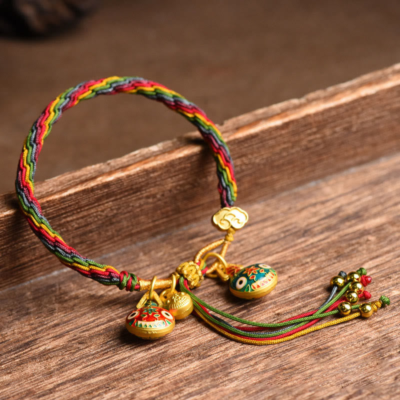 Nimara Ritual Tibet Gold Swallowing Beast Family Luck Knot Braid Colorful String Bracelet