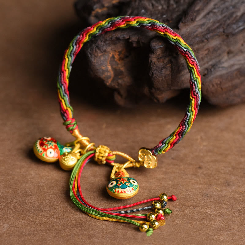 Nimara Ritual Tibet Gold Swallowing Beast Family Luck Knot Braid Colorful String Bracelet