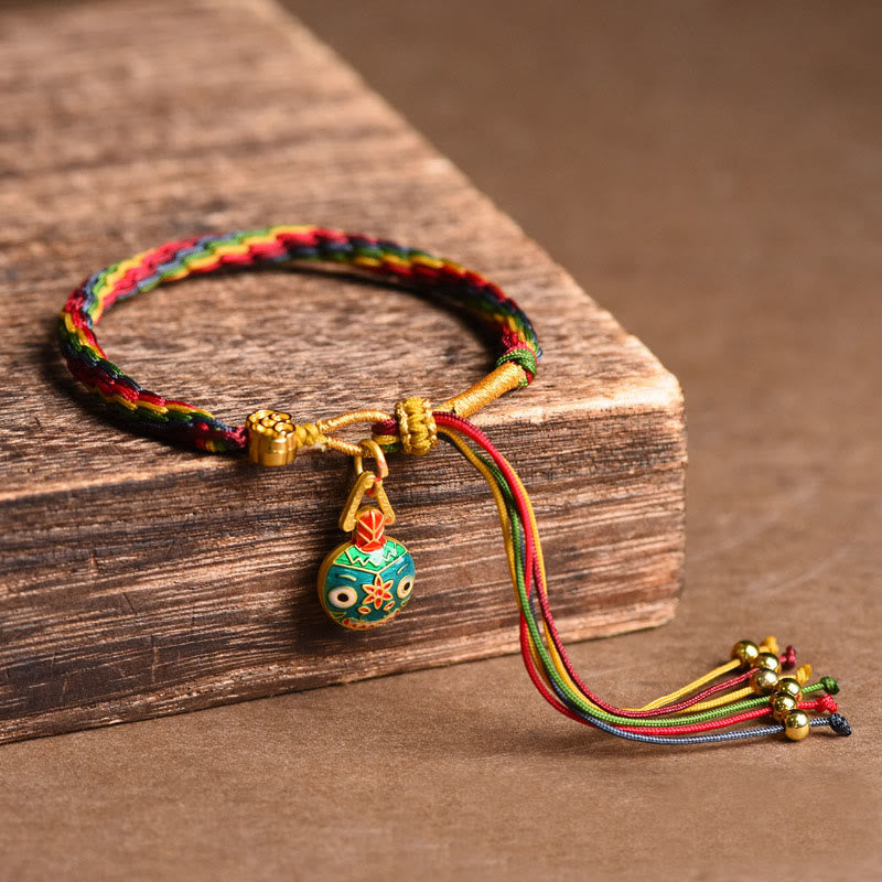 Nimara Ritual Tibet Gold Swallowing Beast Family Luck Knot Braid Colorful String Bracelet