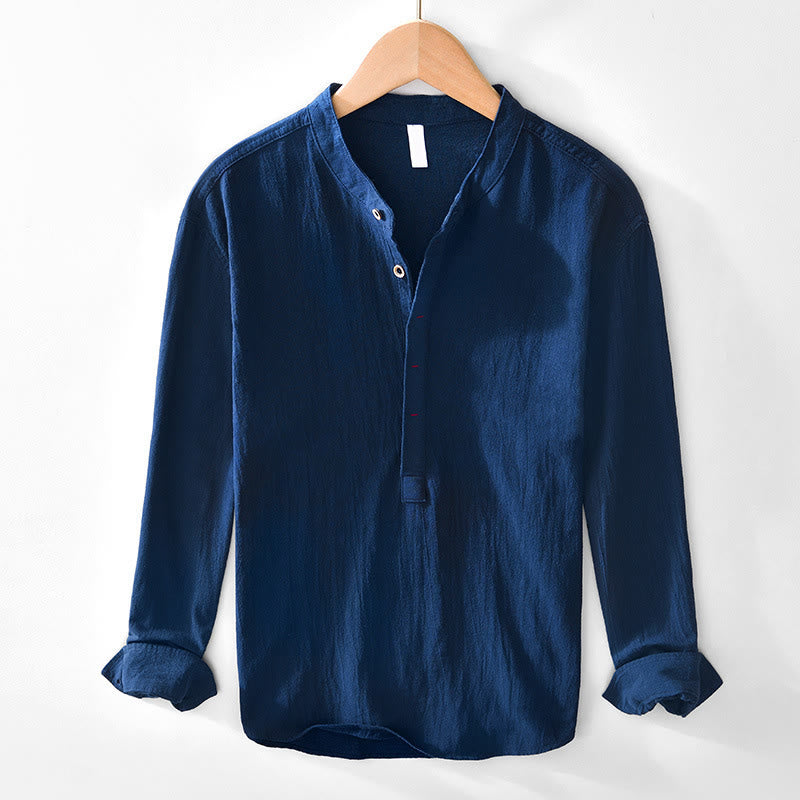 Nimara Ritual Spring Fall Solid Long Sleeve Half Button Cotton Men's Shirts