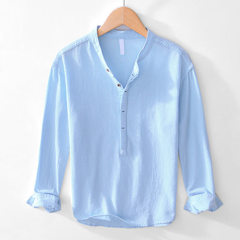 Nimara Ritual Spring Fall Solid Long Sleeve Half Button Cotton Men's Shirts