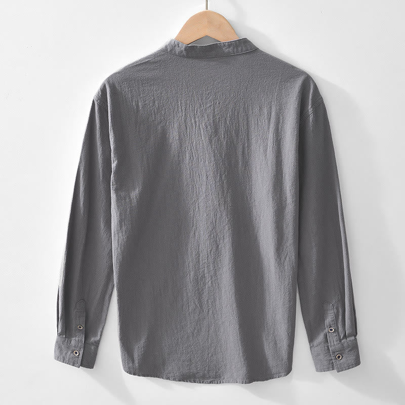 Nimara Ritual Spring Fall Solid Long Sleeve Half Button Cotton Men's Shirts