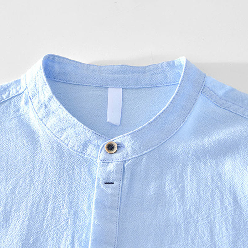 Nimara Ritual Spring Fall Solid Long Sleeve Half Button Cotton Men's Shirts
