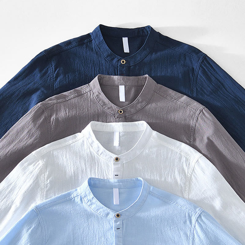 Nimara Ritual Spring Fall Solid Long Sleeve Half Button Cotton Men's Shirts