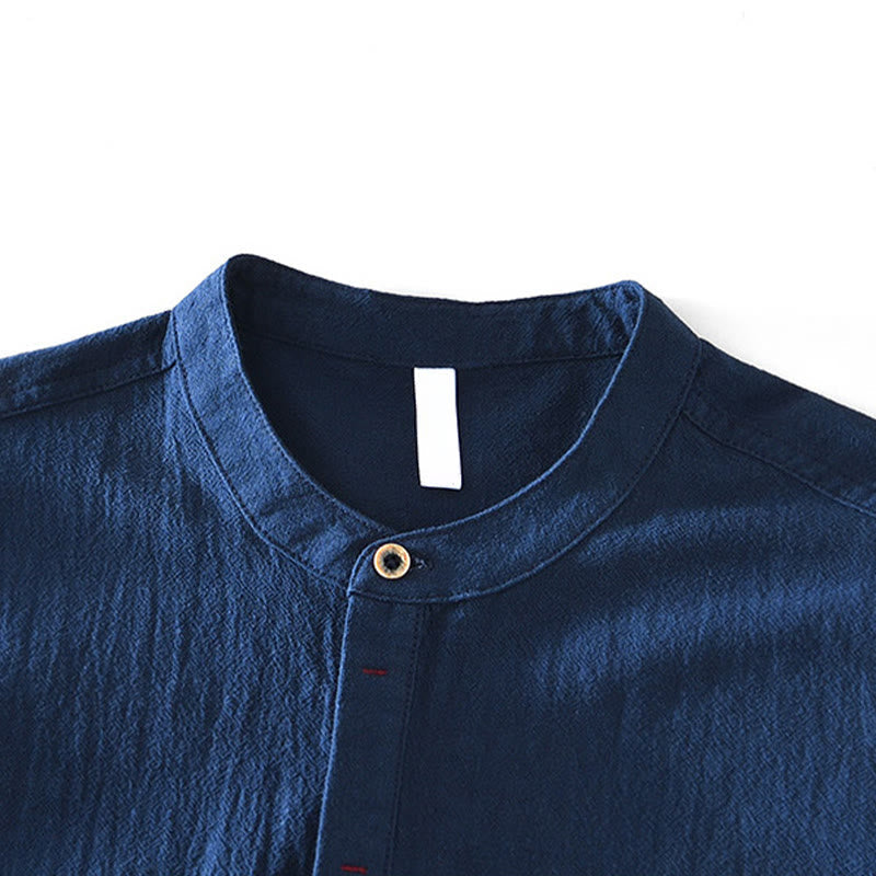 Nimara Ritual Spring Fall Solid Long Sleeve Half Button Cotton Men's Shirts