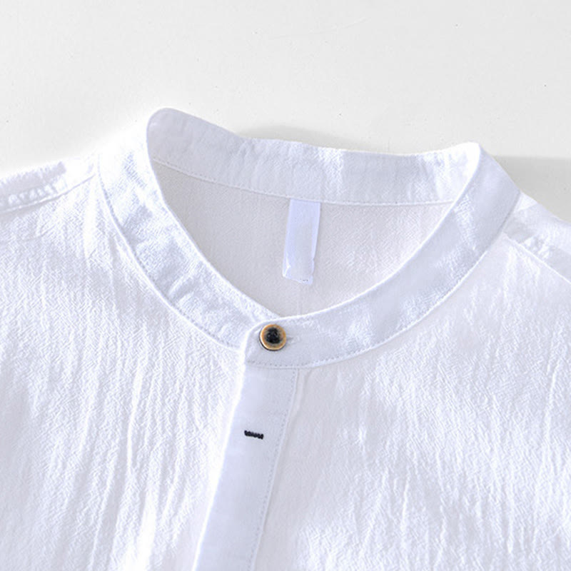 Nimara Ritual Spring Fall Solid Long Sleeve Half Button Cotton Men's Shirts