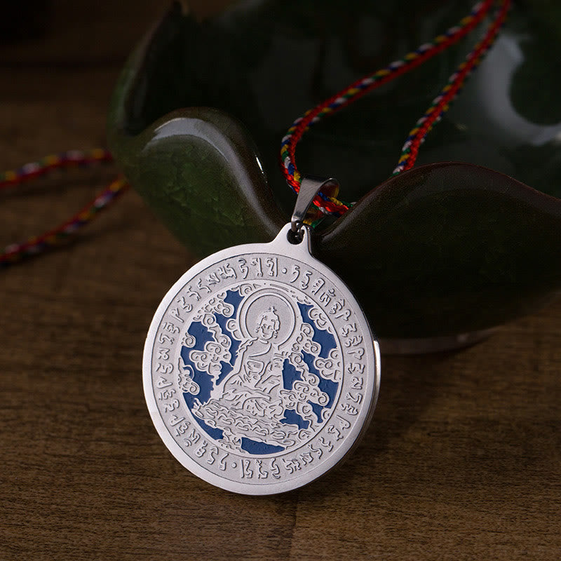 Nimara Ritual Blue Medicine Buddha Heart Mantra Titanium Steel Faith Colored Rope Necklace Pendant