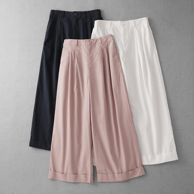 Nimara Ritual Casual Plain Polyester Women's 7-8 Length Wide Leg Pants With Pockets