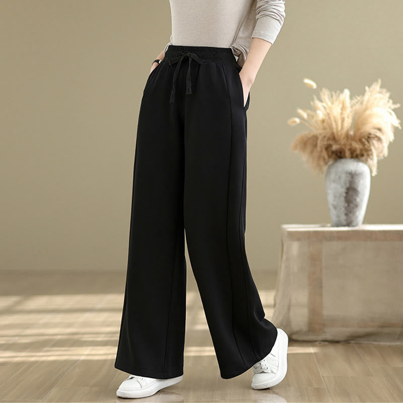 Nimara Ritual Casual Plain Cotton Women's Wide Leg Pants With Pockets