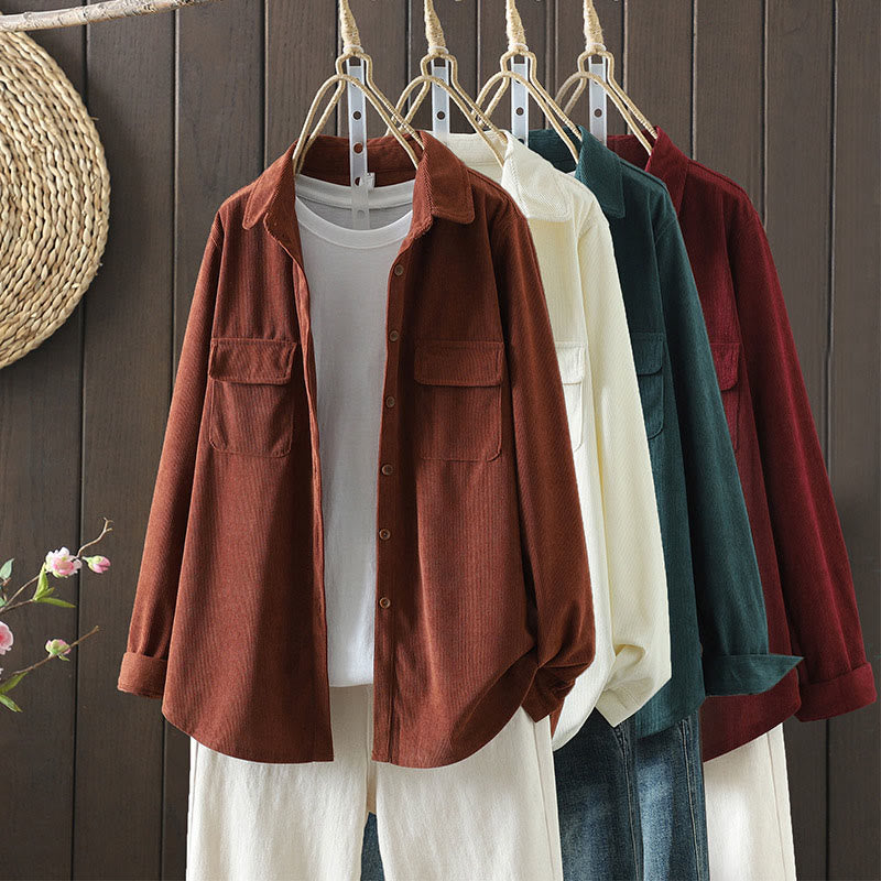 Nimara Ritual Corduroy Women's Cotton Long Sleeve Jacket With Pockets