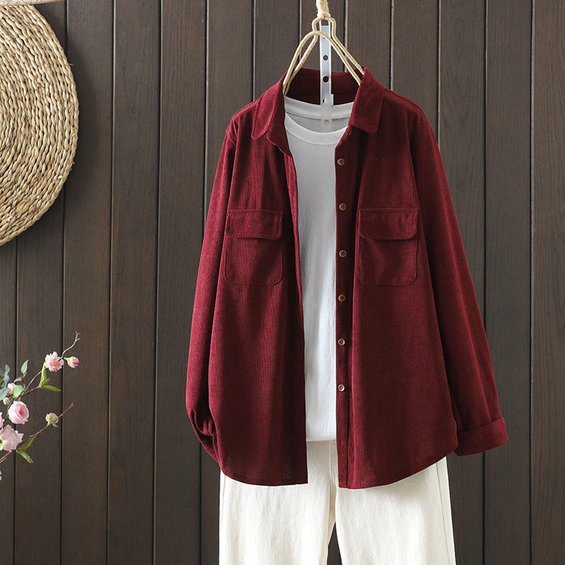 Nimara Ritual Corduroy Women's Cotton Long Sleeve Jacket With Pockets