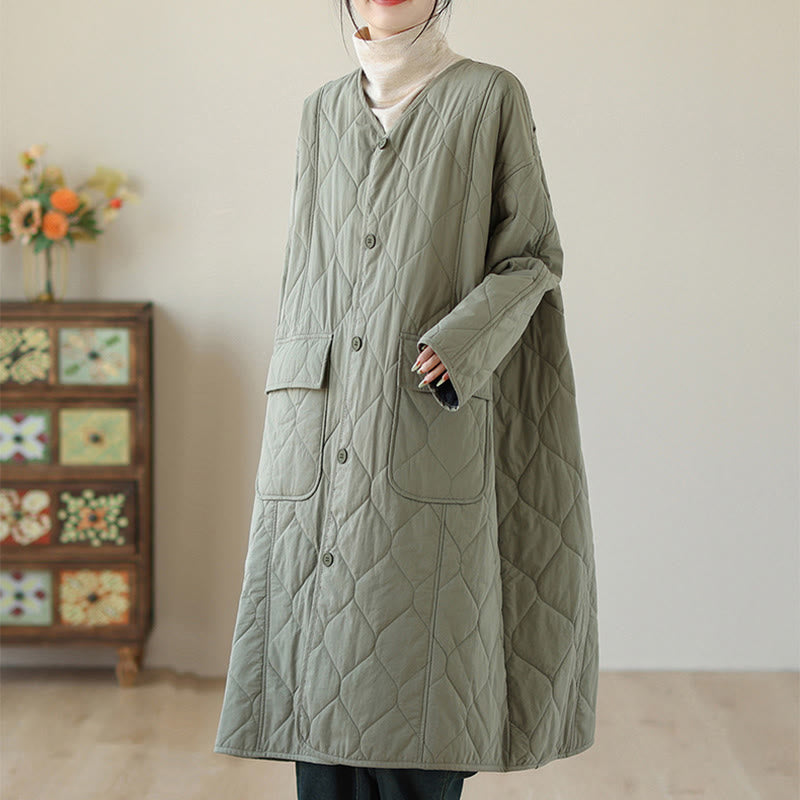 Nimara Ritual Plain Buttons Women's Cotton Padded Coat With Pockets