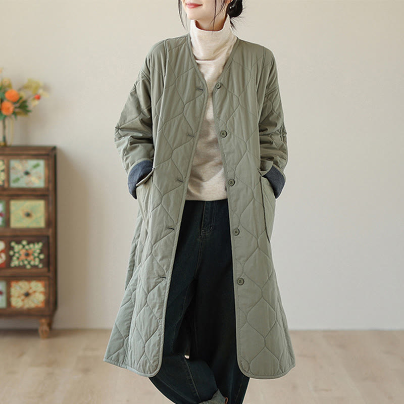 Nimara Ritual Plain Buttons Women's Cotton Padded Coat With Pockets