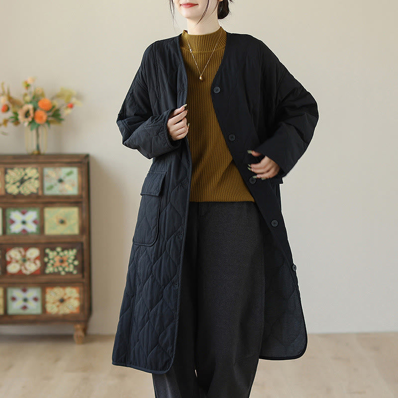 Nimara Ritual Plain Buttons Women's Cotton Padded Coat With Pockets