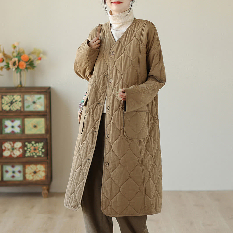 Nimara Ritual Plain Buttons Women's Cotton Padded Coat With Pockets