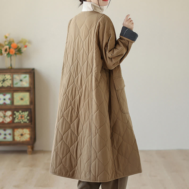 Nimara Ritual Plain Buttons Women's Cotton Padded Coat With Pockets