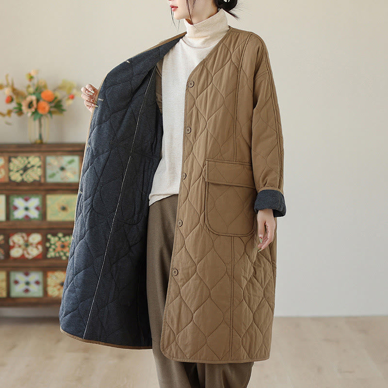 Nimara Ritual Plain Buttons Women's Cotton Padded Coat With Pockets