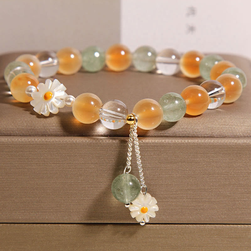 Nimara Ritual Natural Daisy Candy Agate Green Strawberry Quartz Healing Bracelet